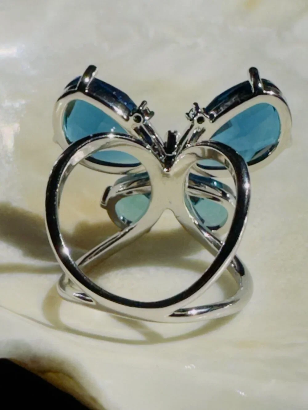 Blue Swarovski Element Crystal Butterfly Scarf Ring 2-in-1